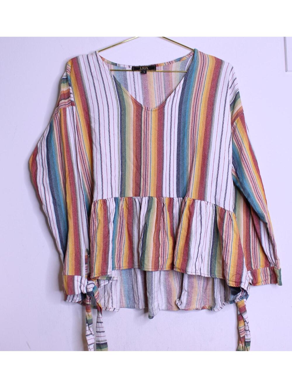 L&B Rainbow Cotton Striped Long Sleeve Blouse - Large